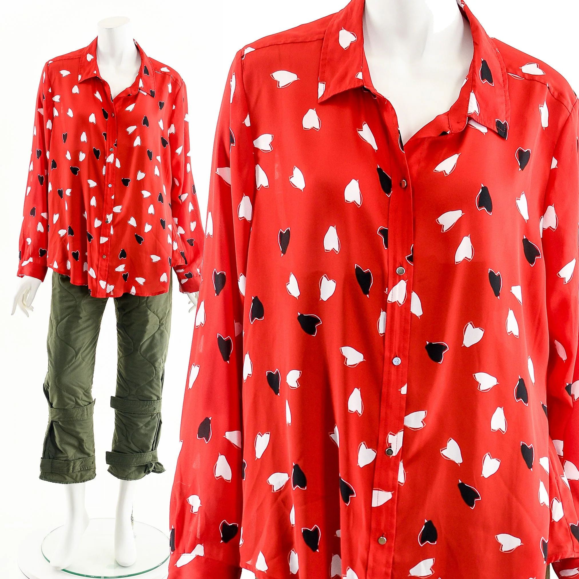Heart Print Red Blouse - Image 3