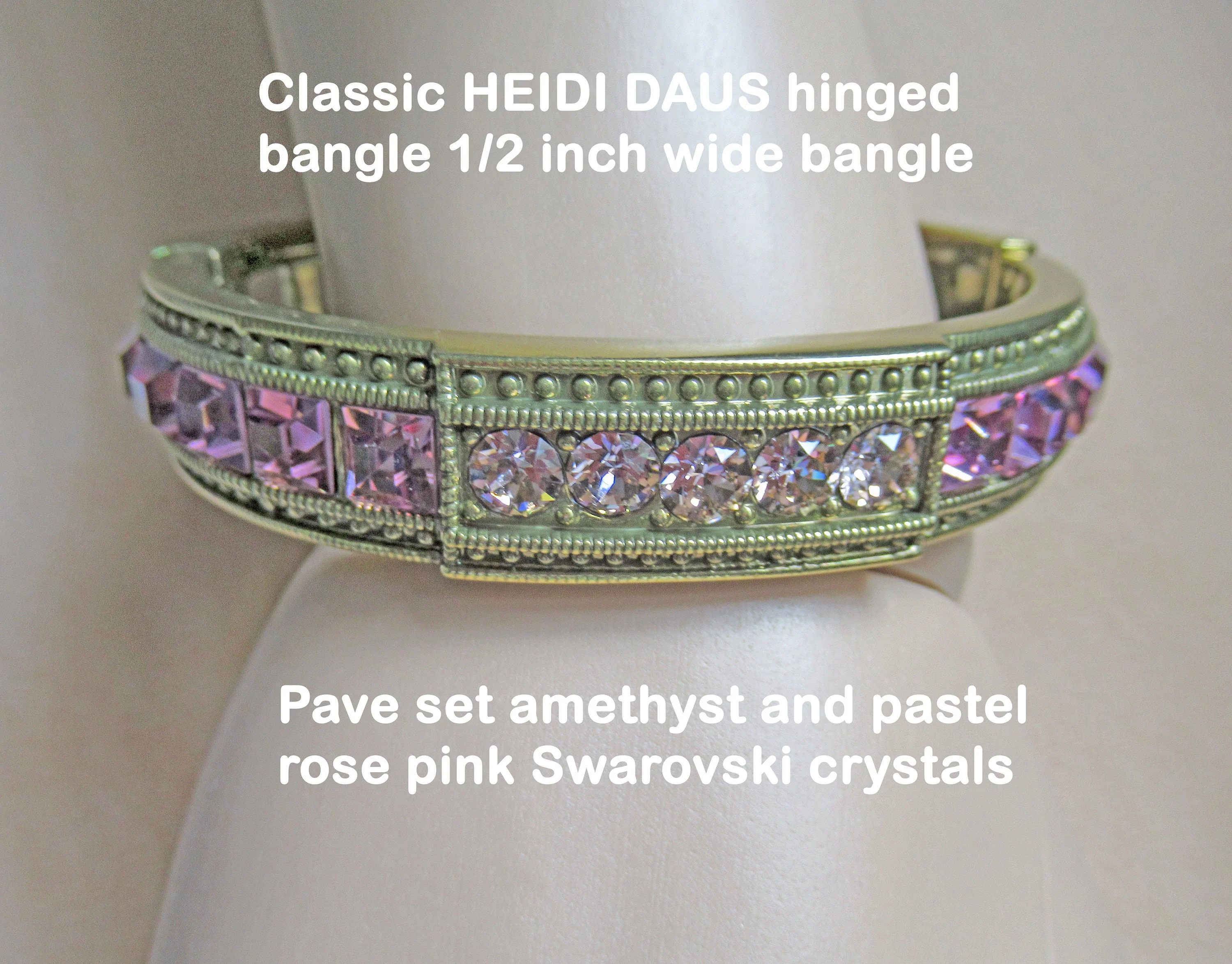 Heidi Daus Hinged Bangle Bracelet Amethyst Purple and Pink Swarovski Crystals with Bronze Tone Metal 12 Wide Lovely Chic Style Vintage by Heidi Daus - Image 10