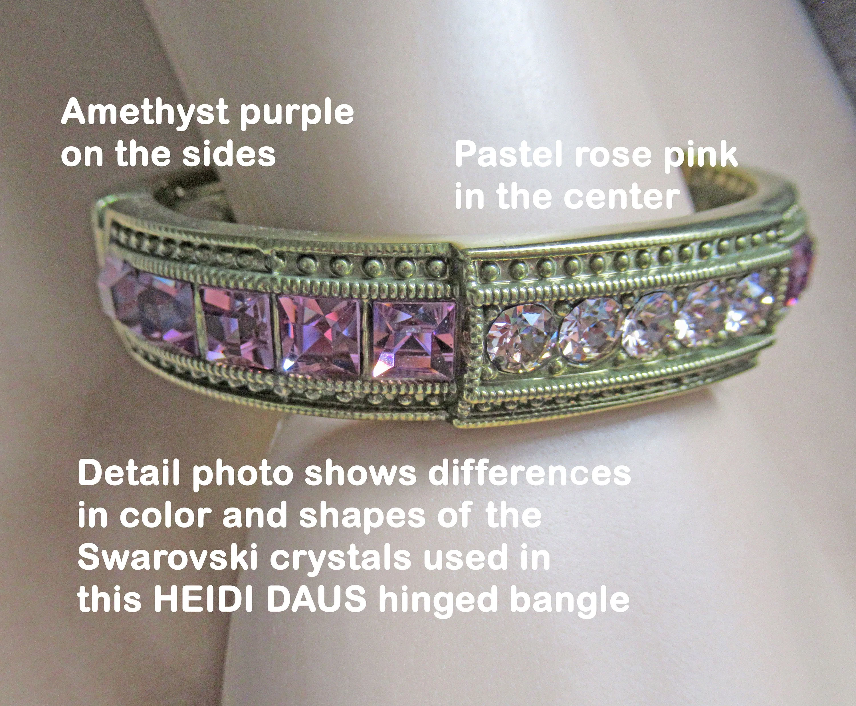 Heidi Daus Hinged Bangle Bracelet Amethyst Purple and Pink Swarovski Crystals with Bronze Tone Metal 12 Wide Lovely Chic Style Vintage by Heidi Daus - Image 4