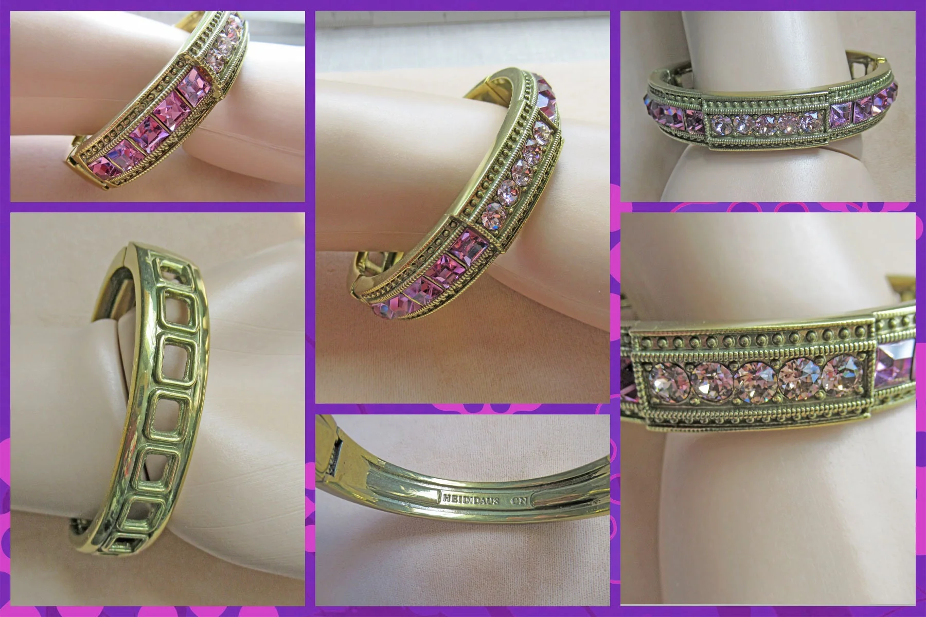 Heidi Daus Hinged Bangle Bracelet Amethyst Purple and Pink Swarovski Crystals with Bronze Tone Metal 12 Wide Lovely Chic Style Vintage by Heidi Daus - Image 9
