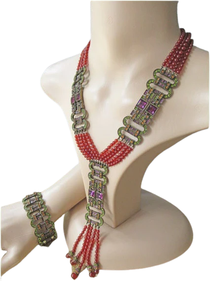 Heidi Daus Necklacebracelet Set Carnelian and Multicolor Swarovski Crystal Art Decoinspired Pendant Tassel Matching Link Bracelet 80s by Heidi Daus