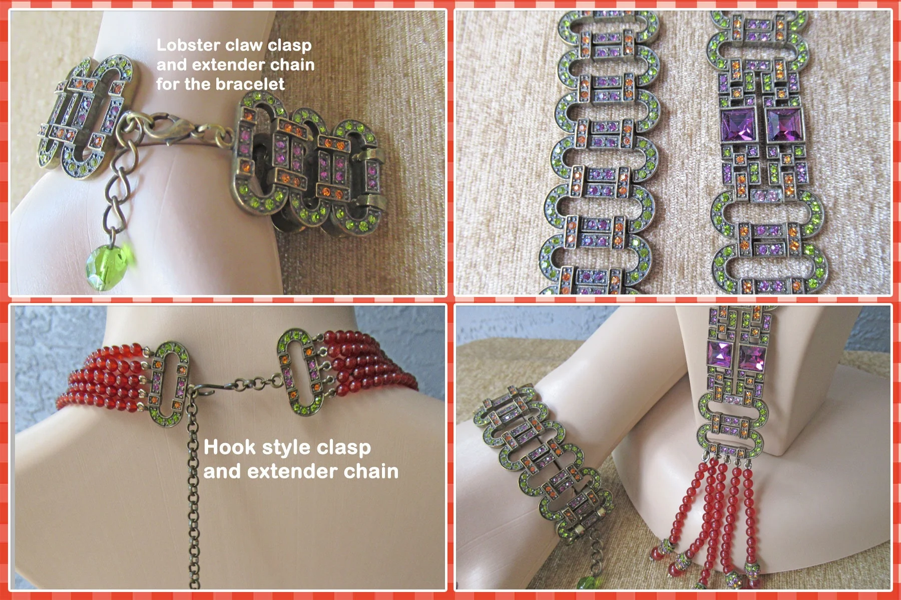 Heidi Daus Necklacebracelet Set Carnelian and Multicolor Swarovski Crystal Art Decoinspired Pendant Tassel Matching Link Bracelet 80s by Heidi Daus - Image 10
