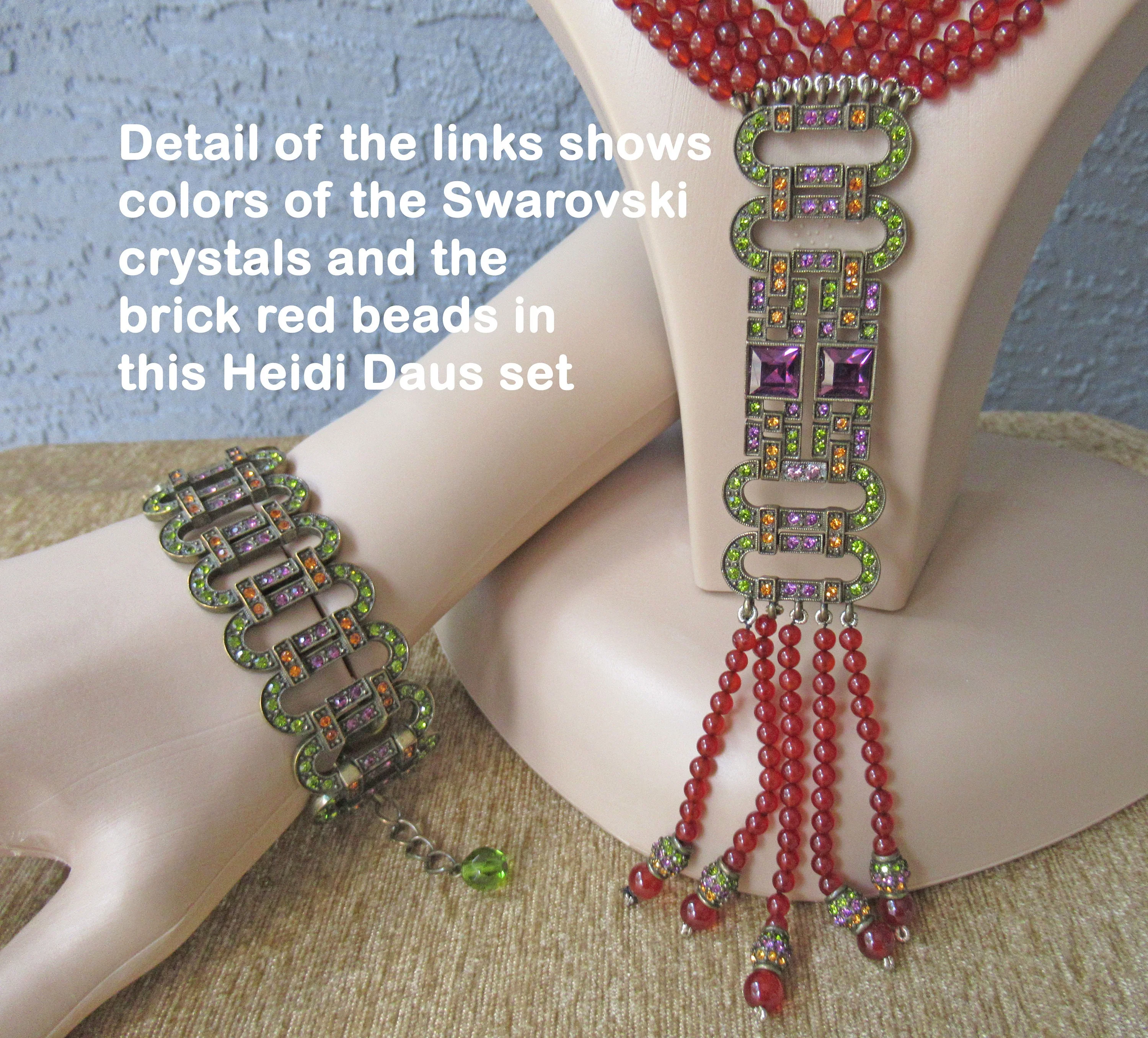 Heidi Daus Necklacebracelet Set Carnelian and Multicolor Swarovski Crystal Art Decoinspired Pendant Tassel Matching Link Bracelet 80s by Heidi Daus - Image 3
