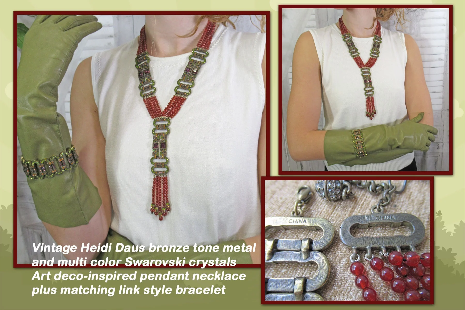 Heidi Daus Necklacebracelet Set Carnelian and Multicolor Swarovski Crystal Art Decoinspired Pendant Tassel Matching Link Bracelet 80s by Heidi Daus - Image 6