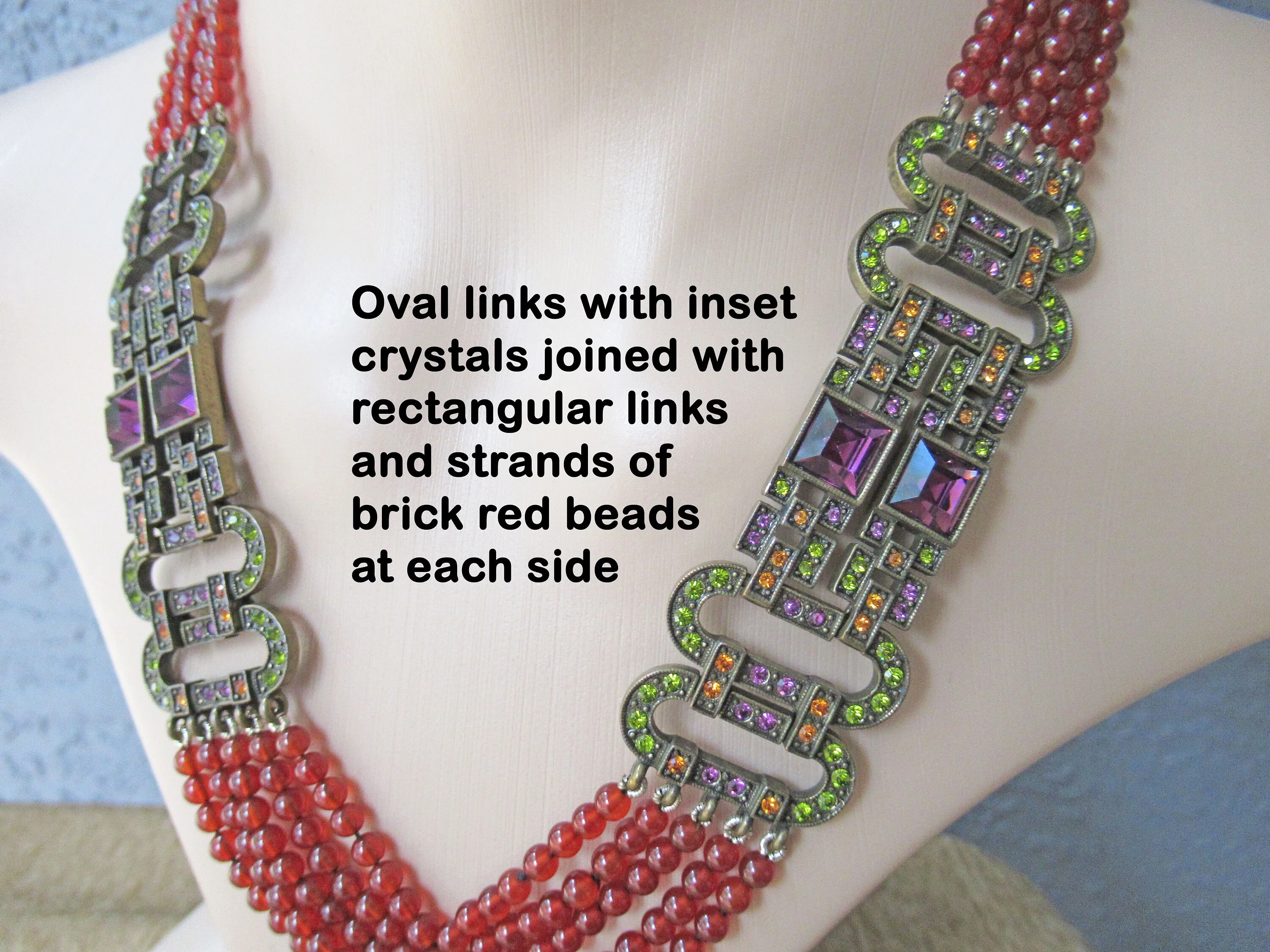Heidi Daus Necklacebracelet Set Carnelian and Multicolor Swarovski Crystal Art Decoinspired Pendant Tassel Matching Link Bracelet 80s by Heidi Daus - Image 8
