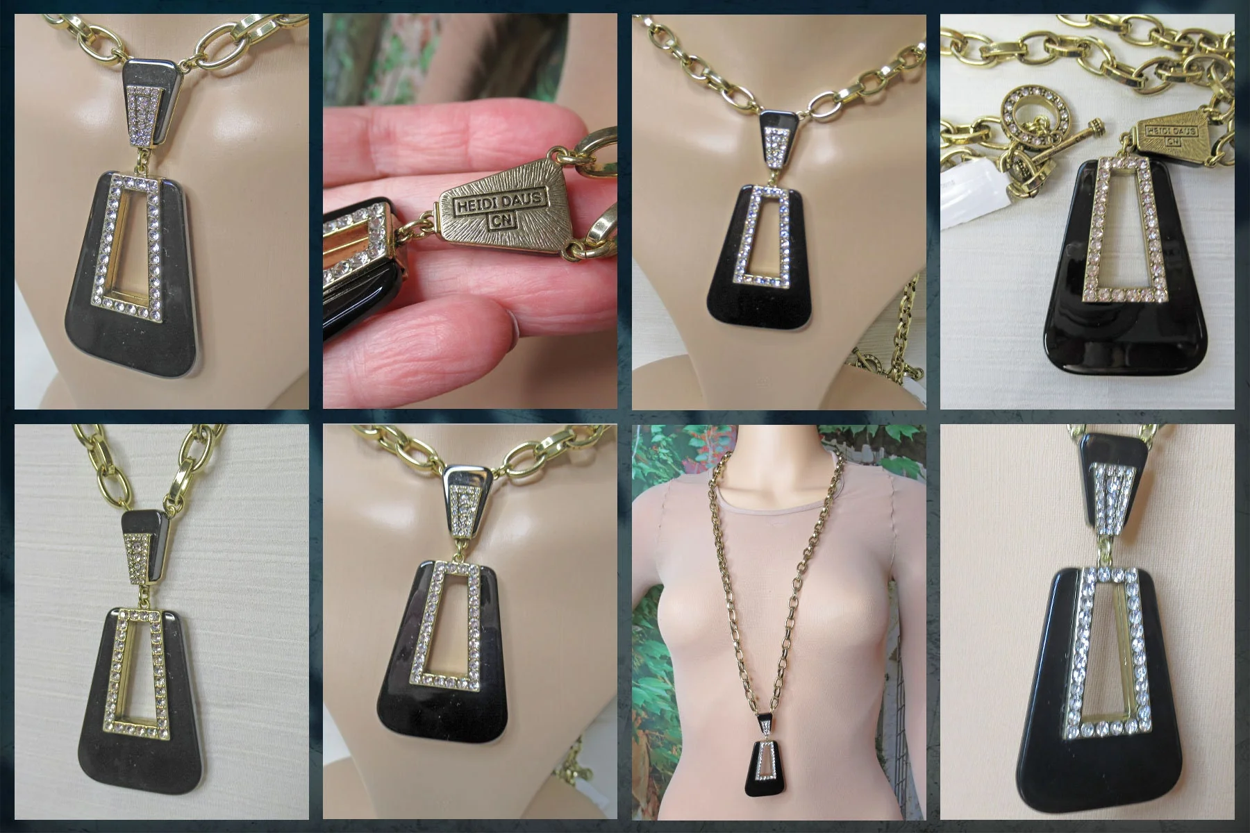 Heidi Daus Pendant Necklace Hamptons with Love Inset Swarovski Crystals Both Sides Black with Gold Metal Chain by Heidi Daus - Image 10