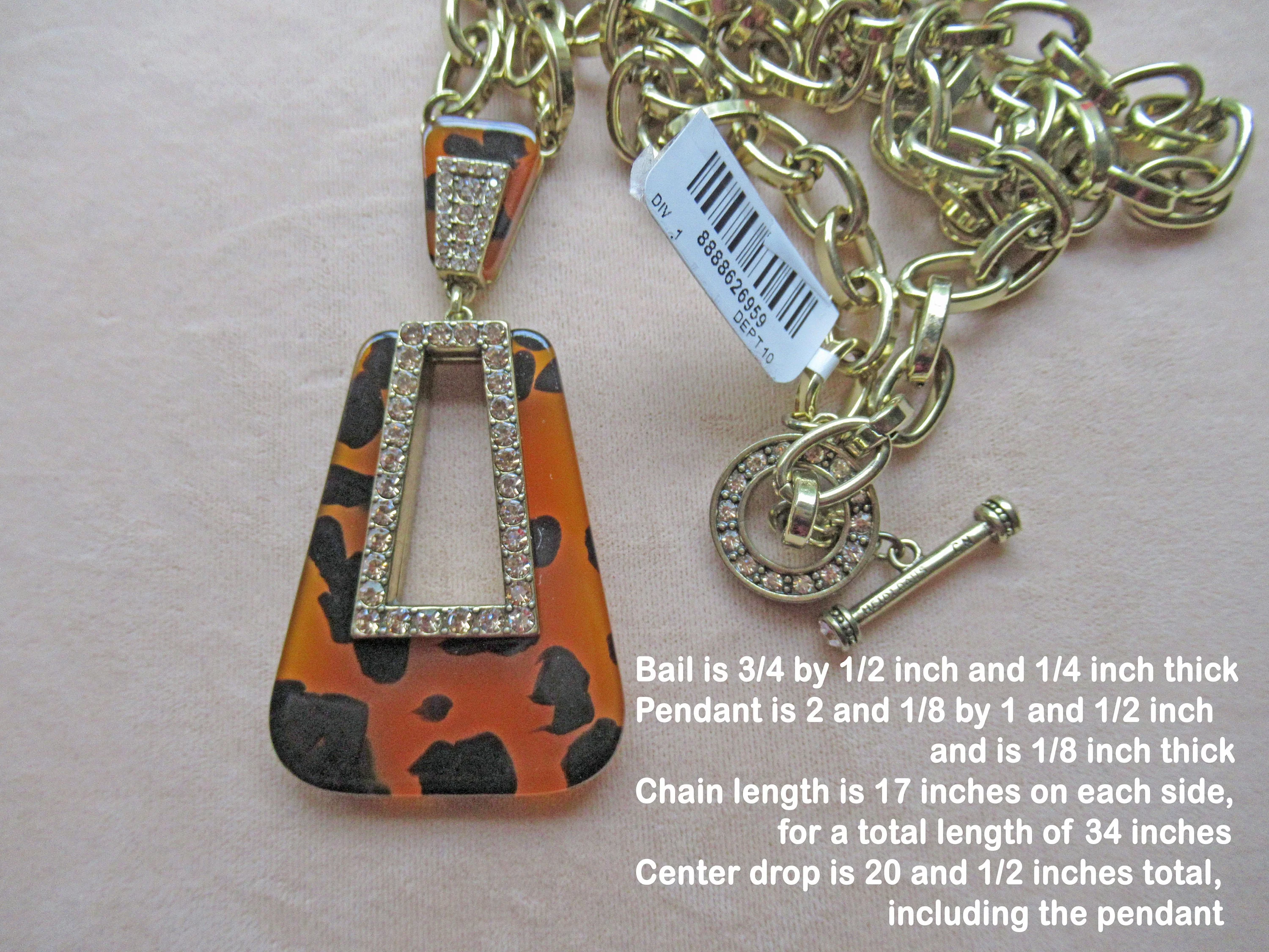 Pendant Necklace Nos W Tag Hamptons with Love Faux Tortoise Pendant Inset Swarovski Crystals Gold Tone Metal Chain Paper Tag by Heidi Daus - Image 5