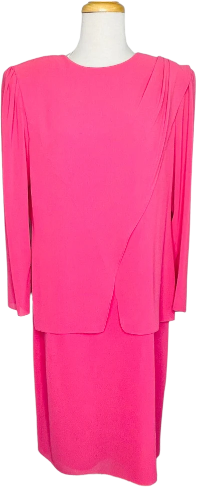 High Twist Crepe Long Sleeve Dress Usa Vintage Pink Sz 14 by Ursula of Switzerland