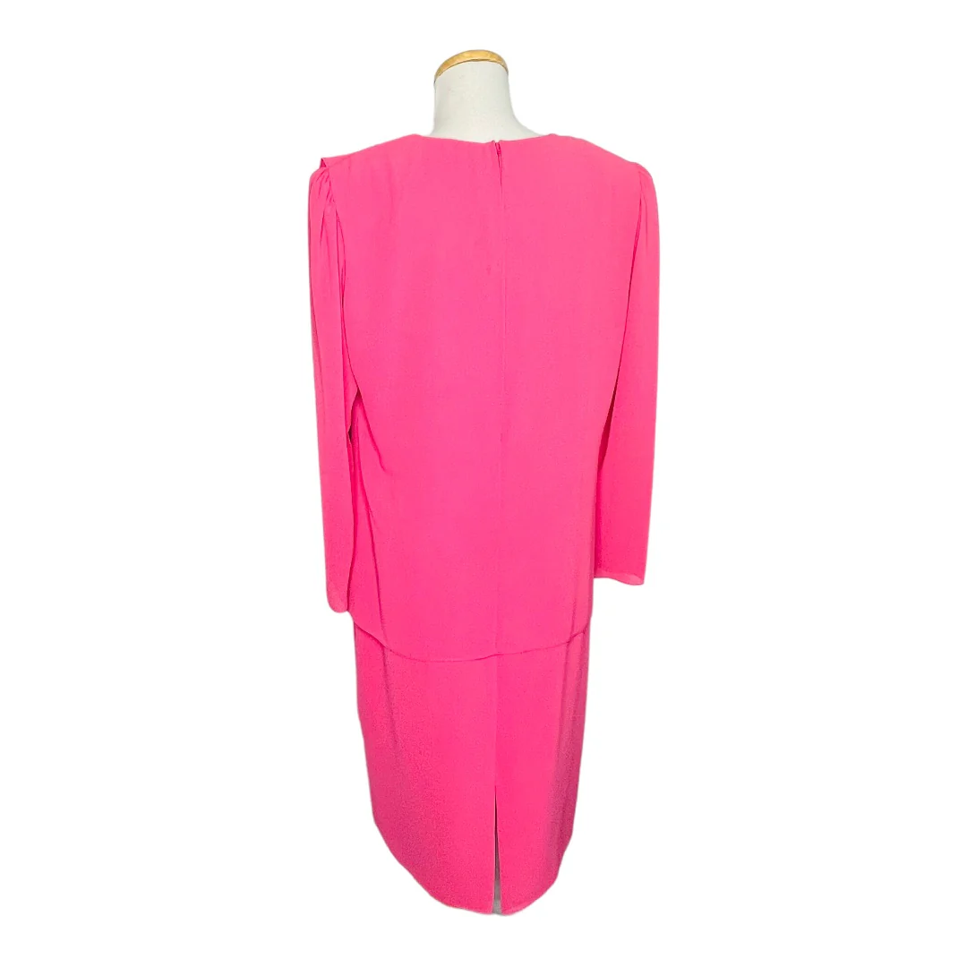 High Twist Crepe Long Sleeve Dress Usa Vintage Pink Sz 14 by Ursula of Switzerland - Image 2