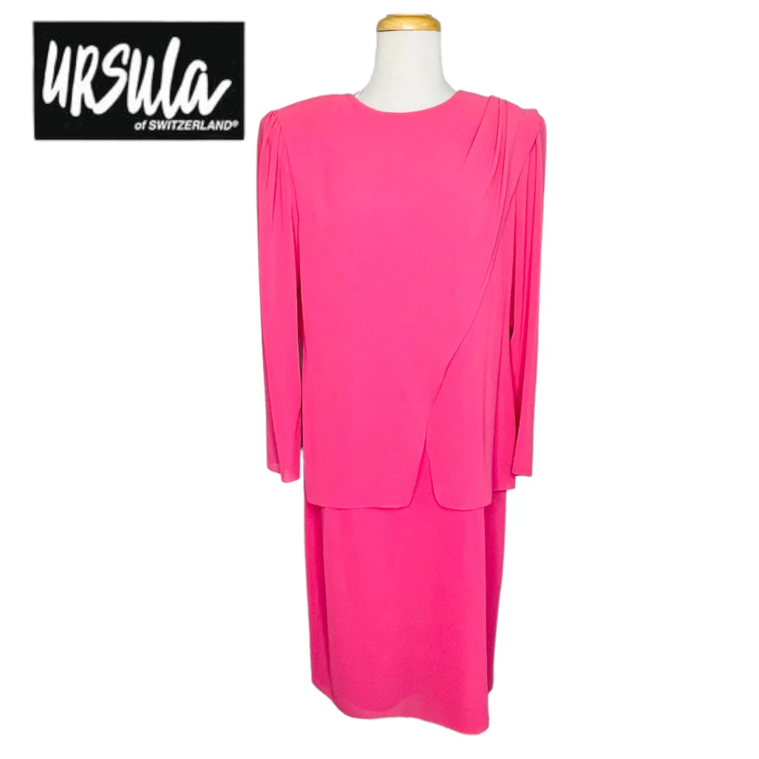 High Twist Crepe Long Sleeve Dress Usa Vintage Pink Sz 14 by Ursula of Switzerland - Image 3