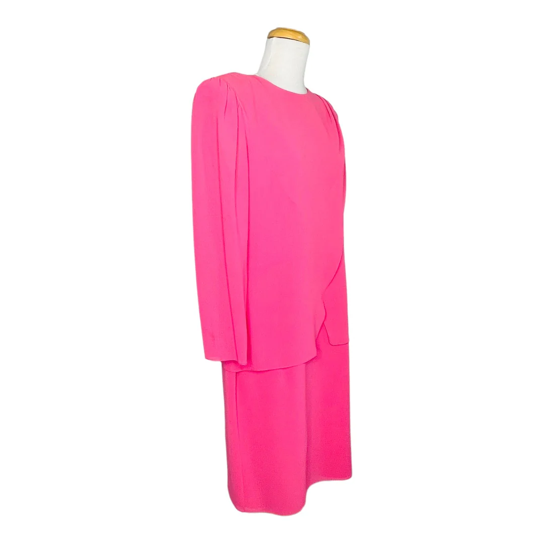 High Twist Crepe Long Sleeve Dress Usa Vintage Pink Sz 14 by Ursula of Switzerland - Image 4