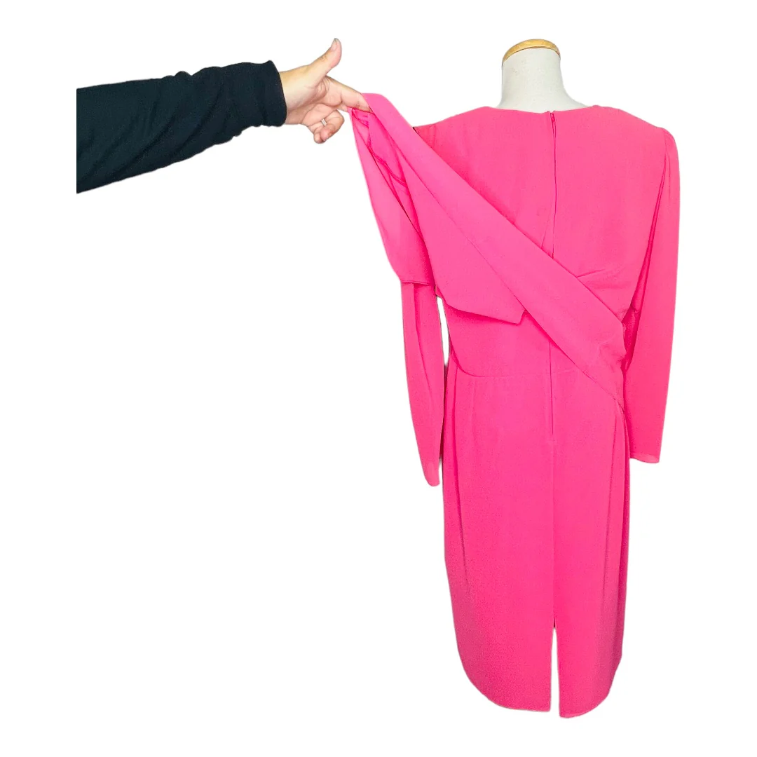High Twist Crepe Long Sleeve Dress Usa Vintage Pink Sz 14 by Ursula of Switzerland - Image 6