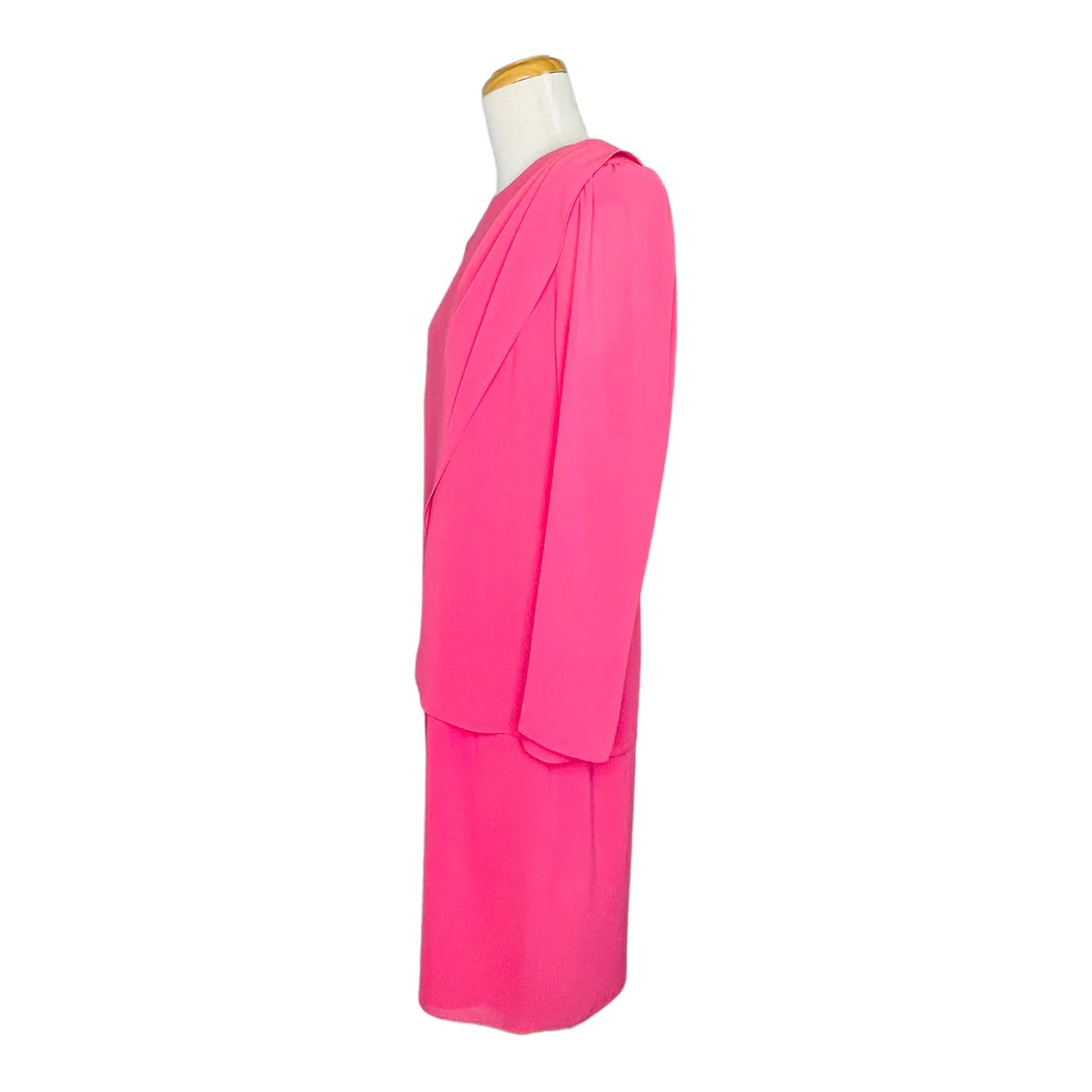 High Twist Crepe Long Sleeve Dress Usa Vintage Pink Sz 14 by Ursula of Switzerland - Image 7