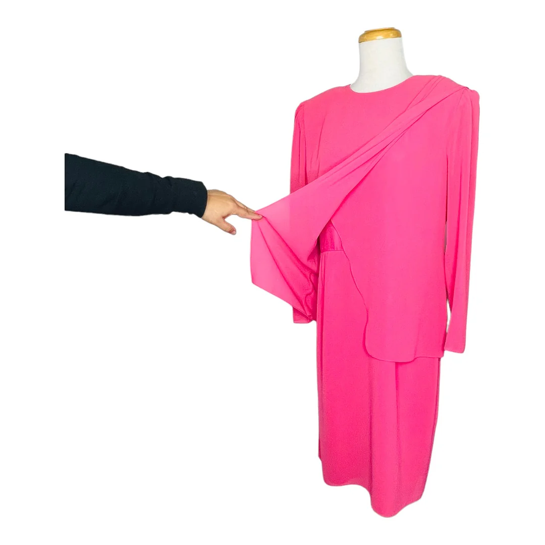High Twist Crepe Long Sleeve Dress Usa Vintage Pink Sz 14 by Ursula of Switzerland - Image 8