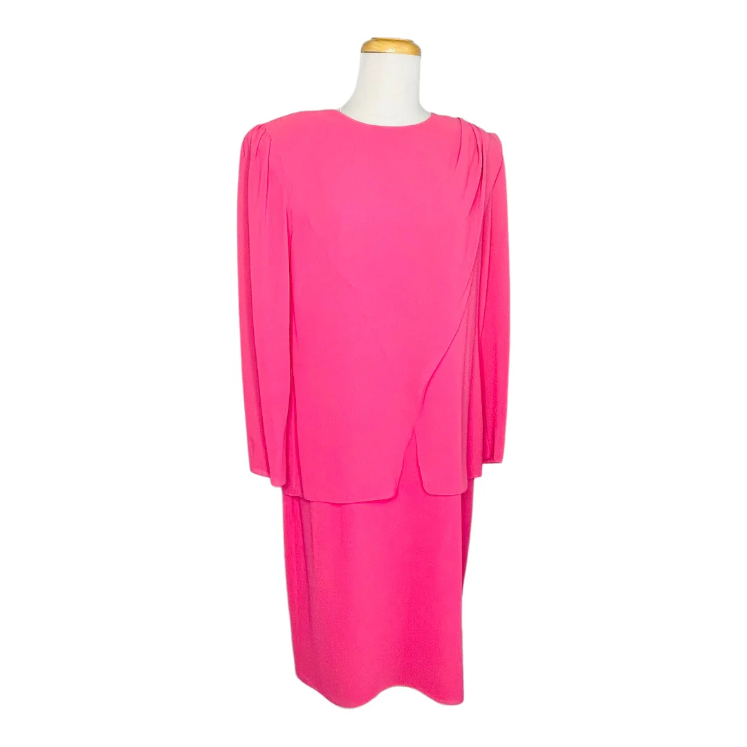 High Twist Crepe Long Sleeve Dress Usa Vintage Pink Sz 14 by Ursula of Switzerland - Image 9