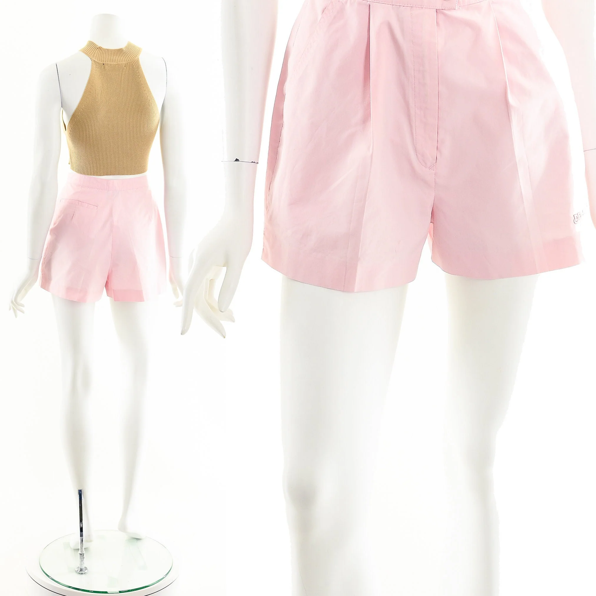 High Waist Trouser Shorts Pastel Pink Cotton Shorts 80s by Izod - Image 2