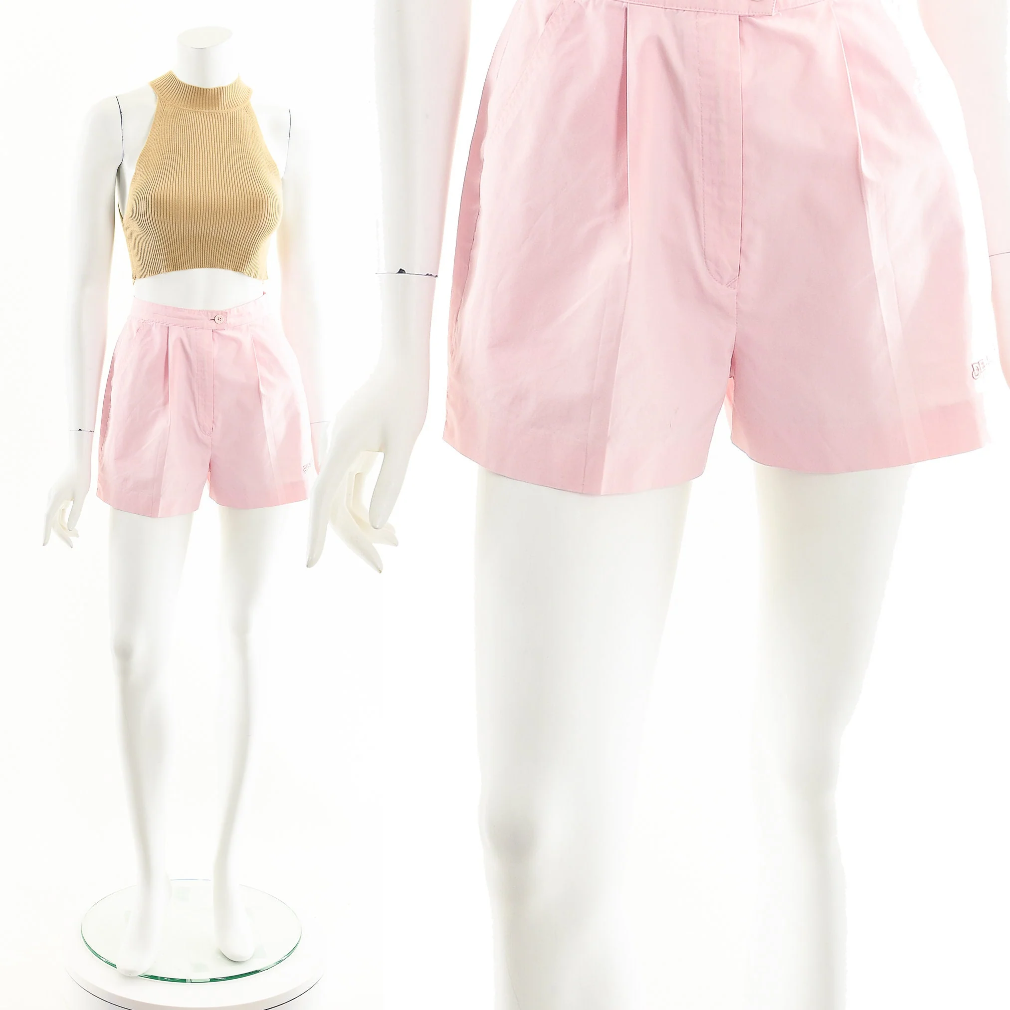 High Waist Trouser Shorts Pastel Pink Cotton Shorts 80s by Izod - Image 3