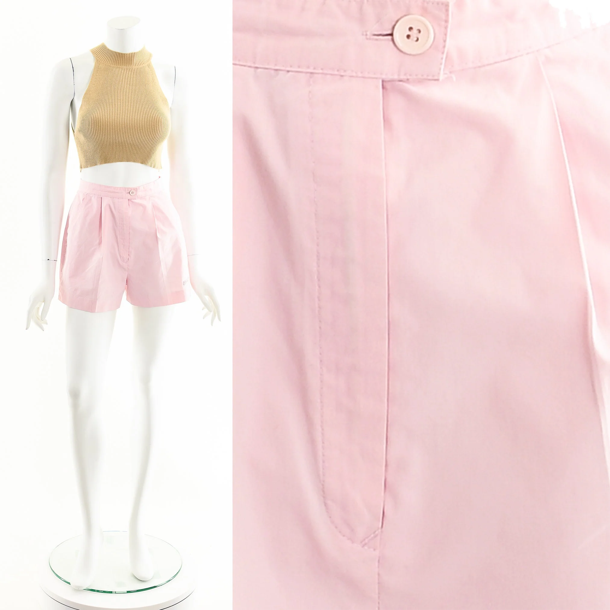 High Waist Trouser Shorts Pastel Pink Cotton Shorts 80s by Izod - Image 4