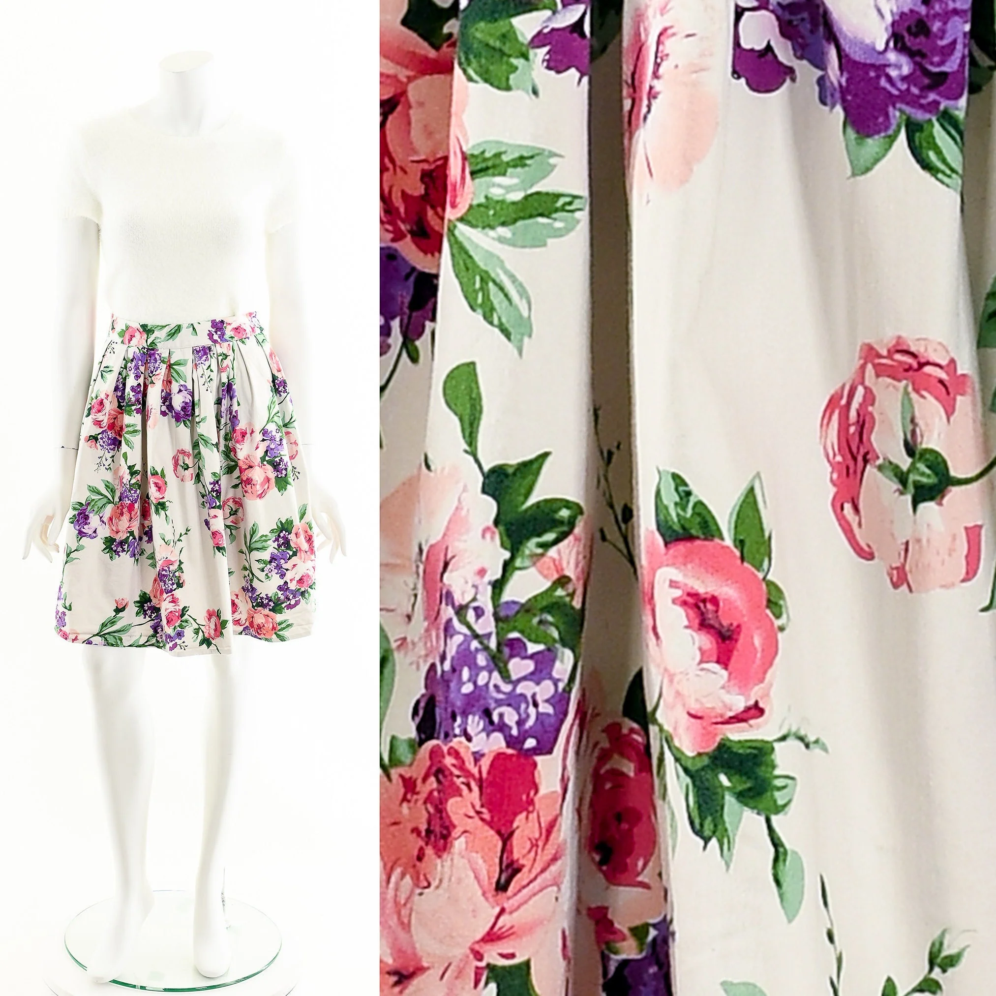 High Waisted 80s Floral Skater Skirt - Image 3