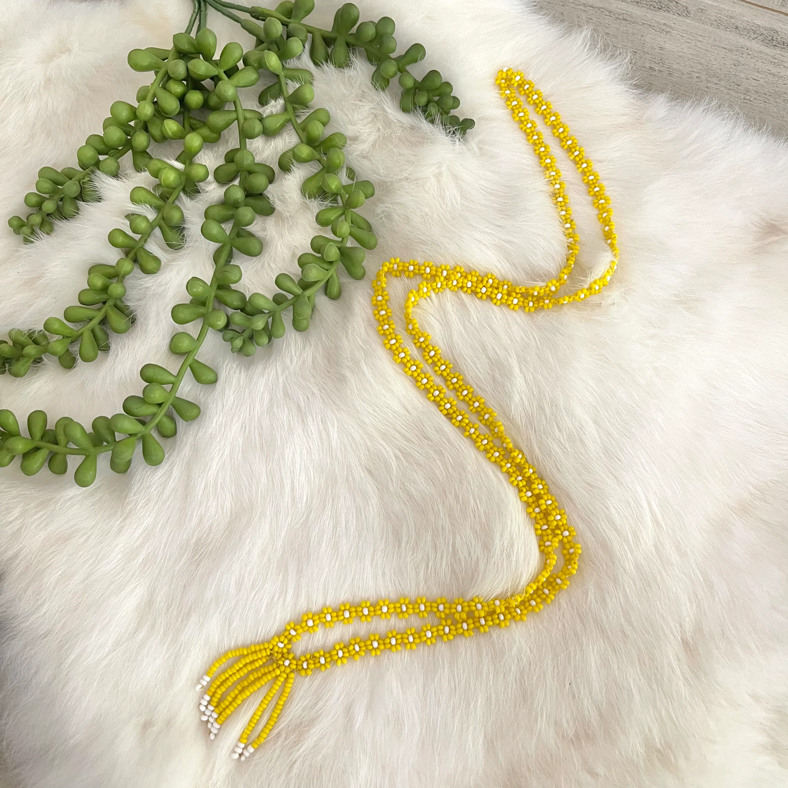 Hippy Boho Floral Beaded Y Necklace With Tassels - Image 3
