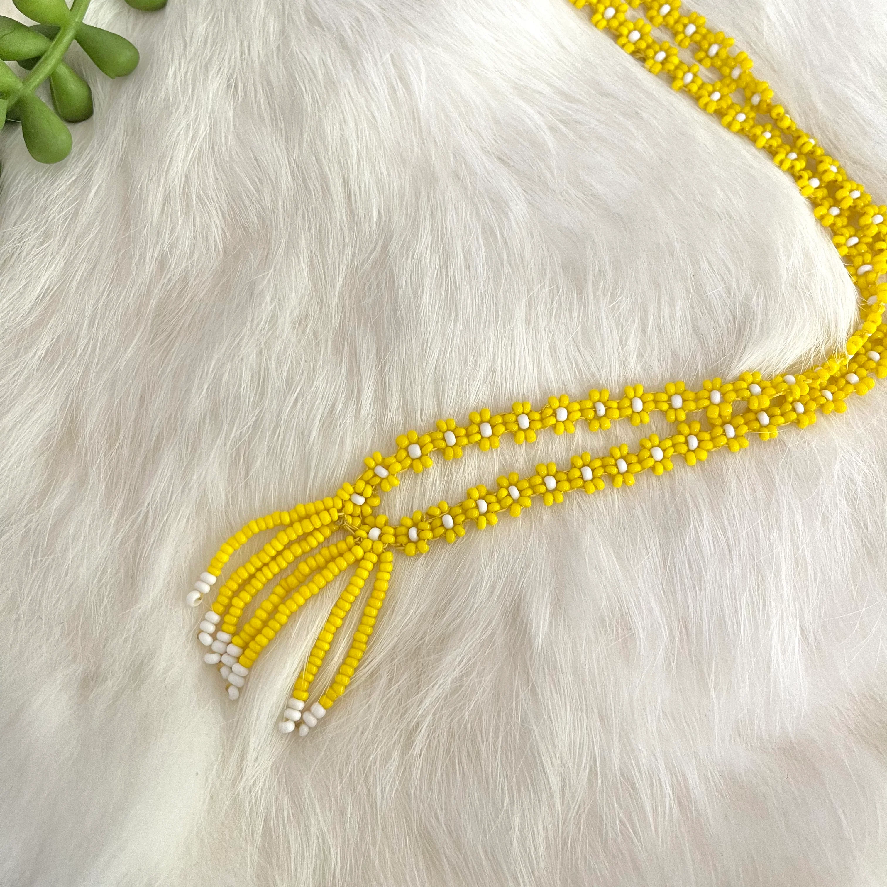 Hippy Boho Floral Beaded Y Necklace With Tassels - Image 4