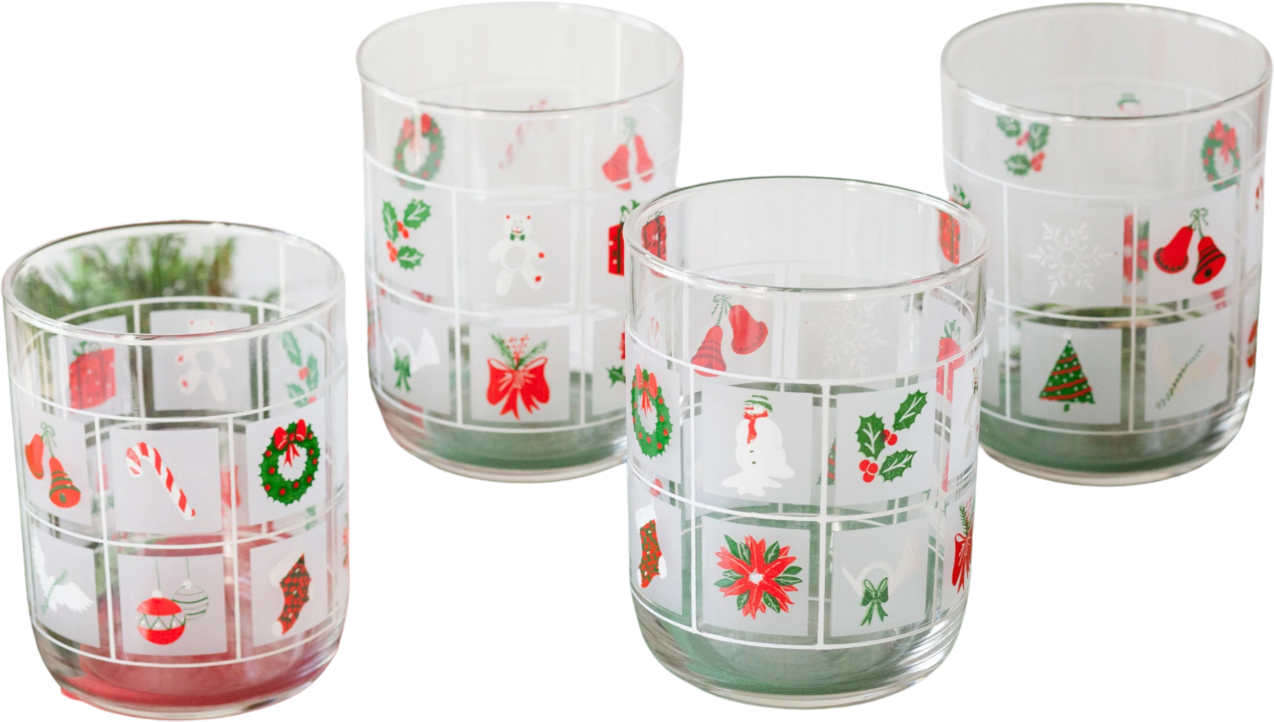 Holiday Themed Libbey Double Old Fashioned Glasses Set of Four