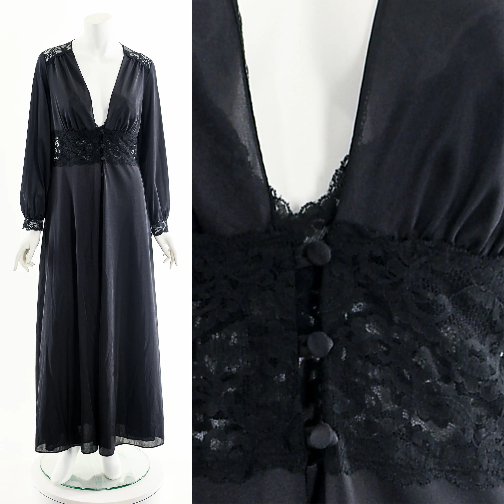 Hollywood Glamour Black Peignoir Lace Inset Corset Robe Lingerie by Maidenform Dreamwear - Image 4
