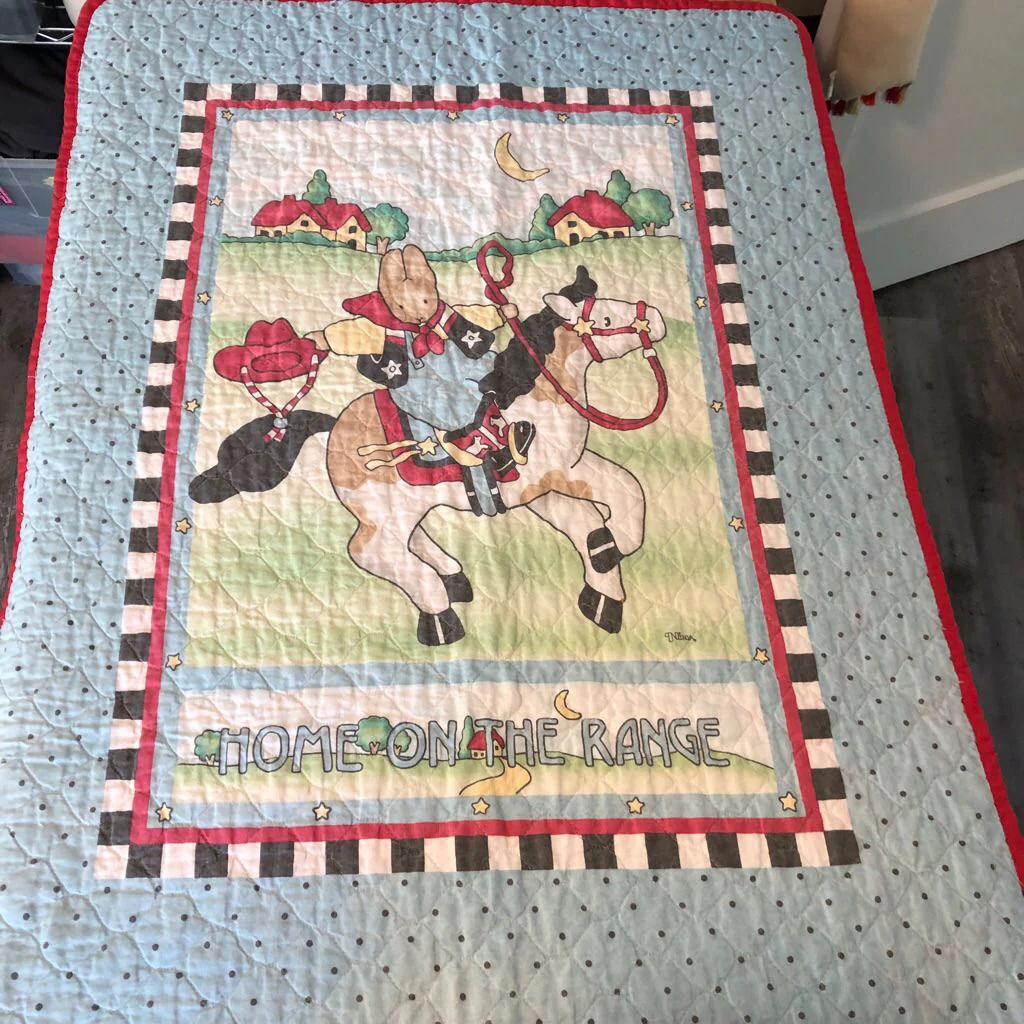 Home On The Range Cowboy Bunny Horse Rodeo Baby Blanket Quilt by Nina Shaffer - Image 3
