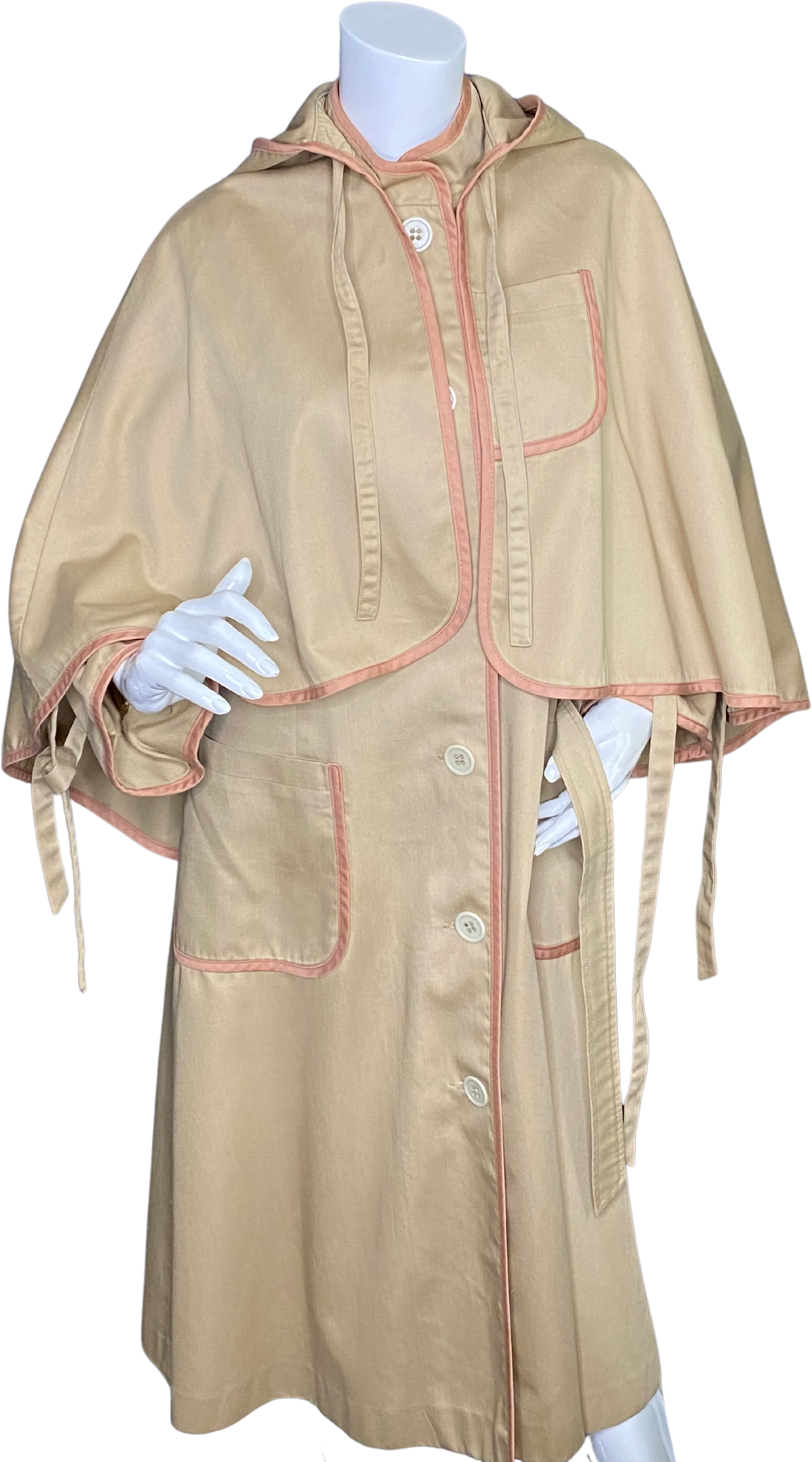 Hooded And Strapped Beige Trench By Quatre by De Chambs