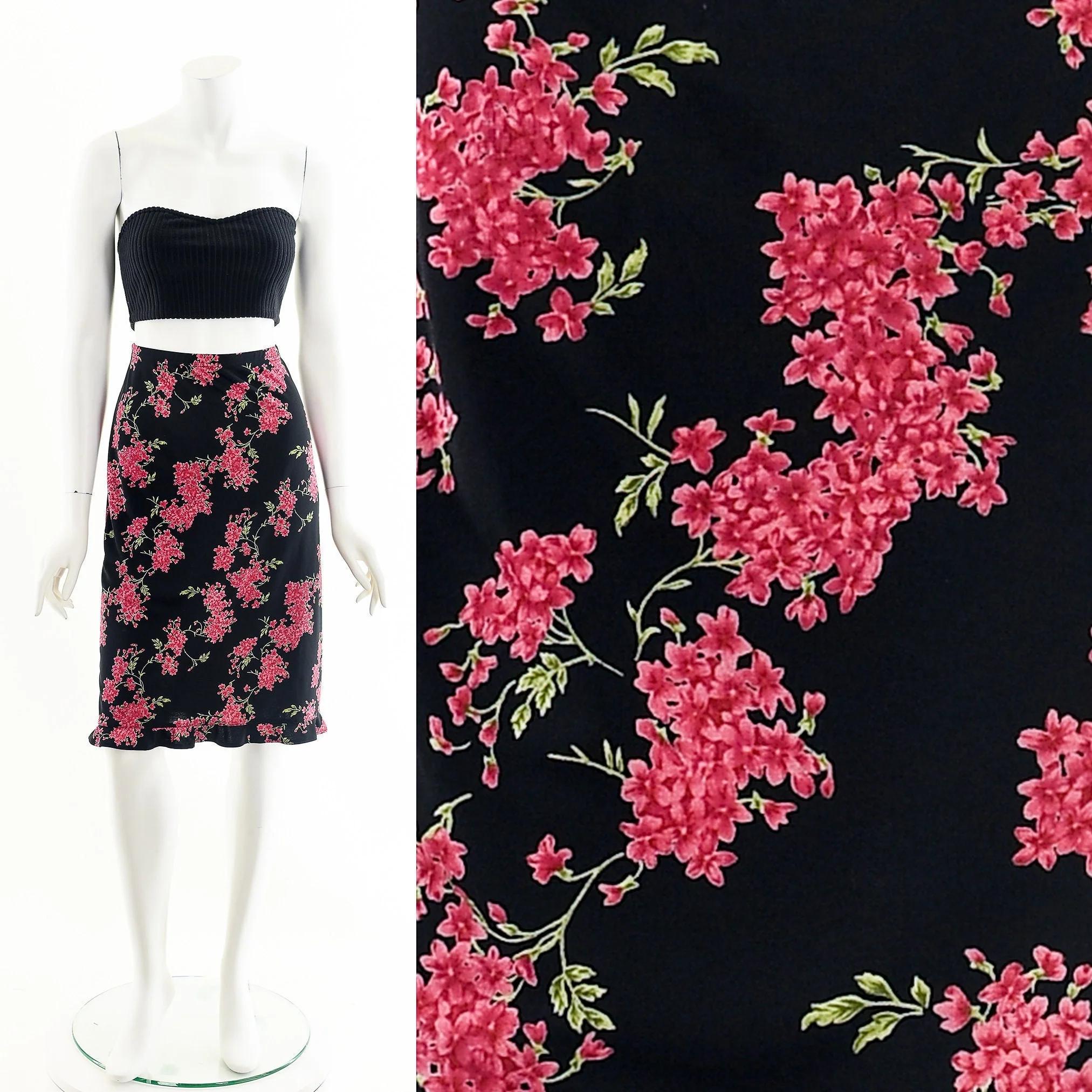 Hot Pink Black Floral Ruffled Skirt - Image 2