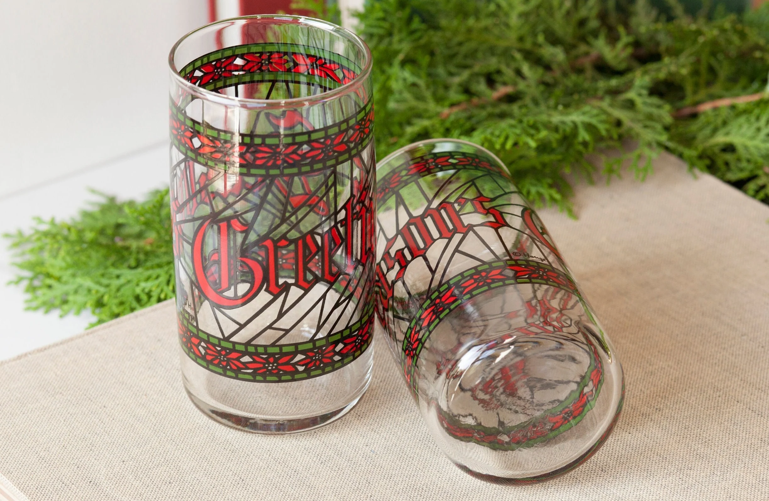 Houze Season's Greetings Tumblers Pair of Two Mid Century Vintage by Houze Glass Company - Image 10