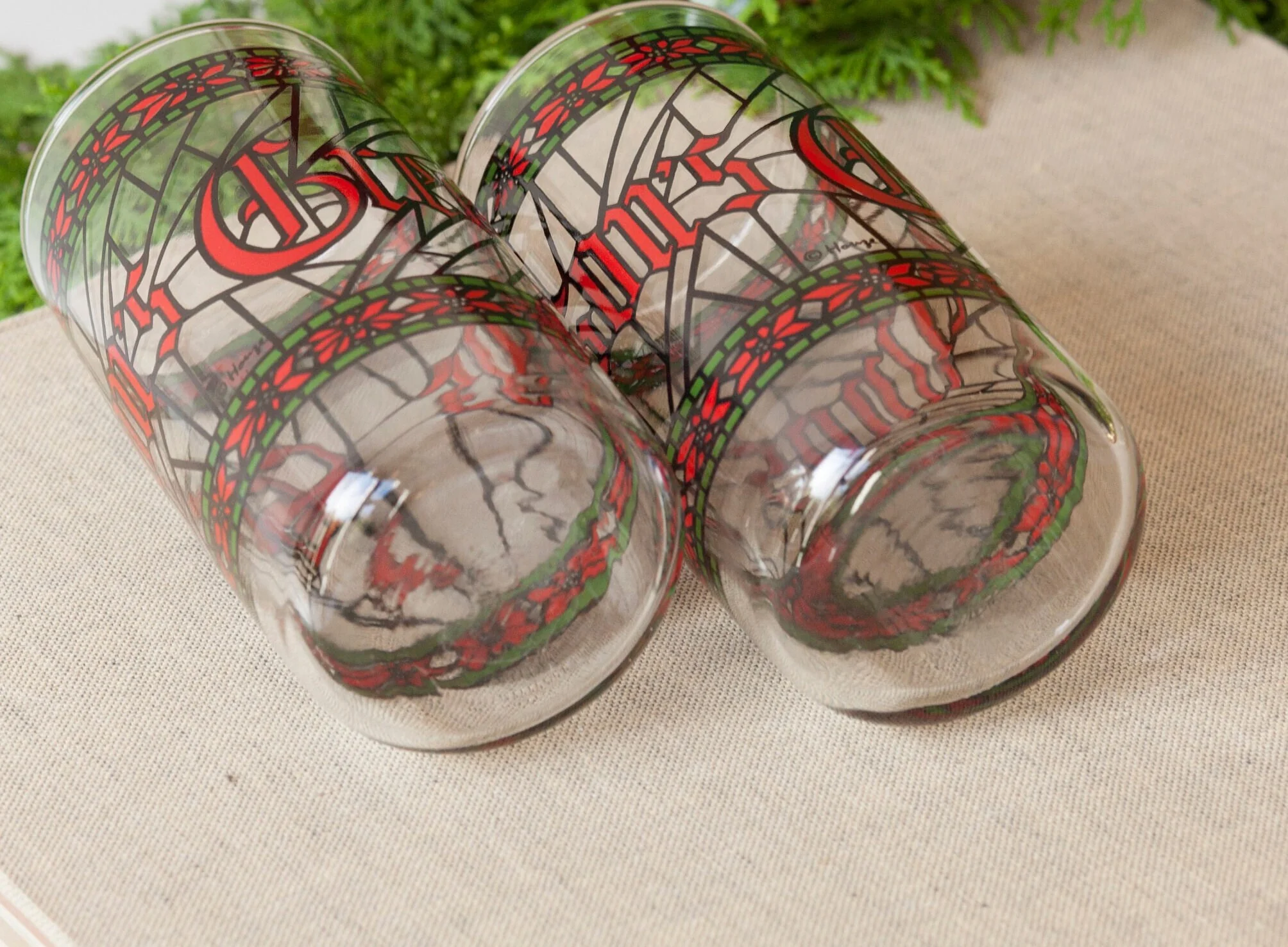 Houze Season's Greetings Tumblers Pair of Two Mid Century Vintage by Houze Glass Company - Image 7