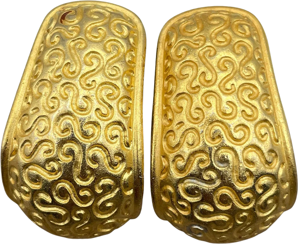 Huge Anne Klein Etruscan Etched Half Hoop Statement Clip-On Earrings by Anne Klein