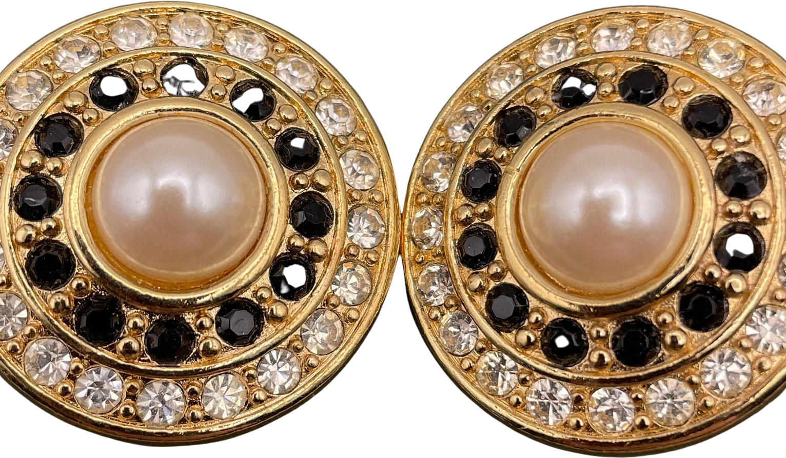Huge Baroque Pearl and Rhinestone Crystal Clip-On Statement Earrings