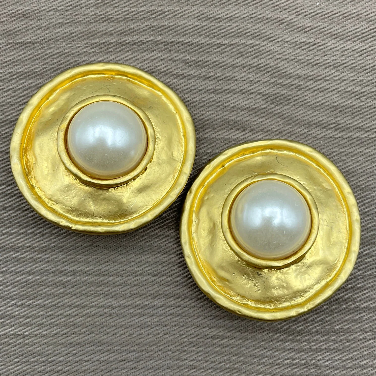 Huge Baroque Pearl French Gold Clip-On Statement Earrings - Image 2