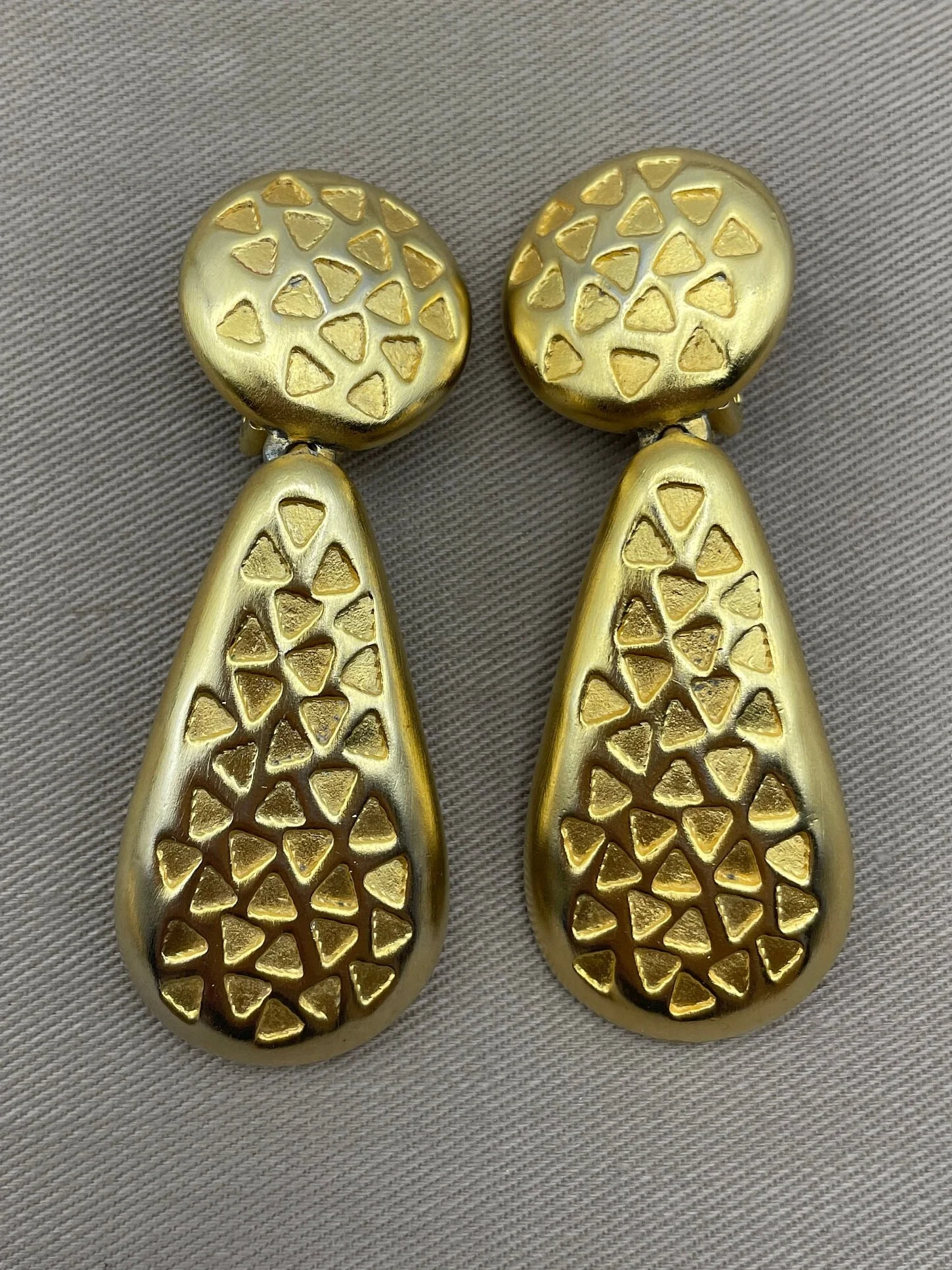 Huge Etruscan Byzantine Print Dangle Drop Clip-On Statement Earrings - Image 3