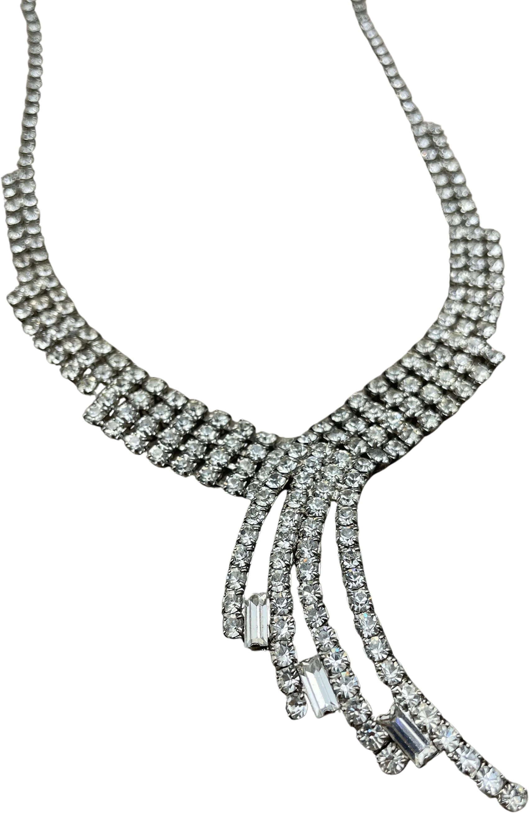 Icy Art Deco Rhinestone Crystal Statement Necklace Adjustable Length 60s Vintage Choker