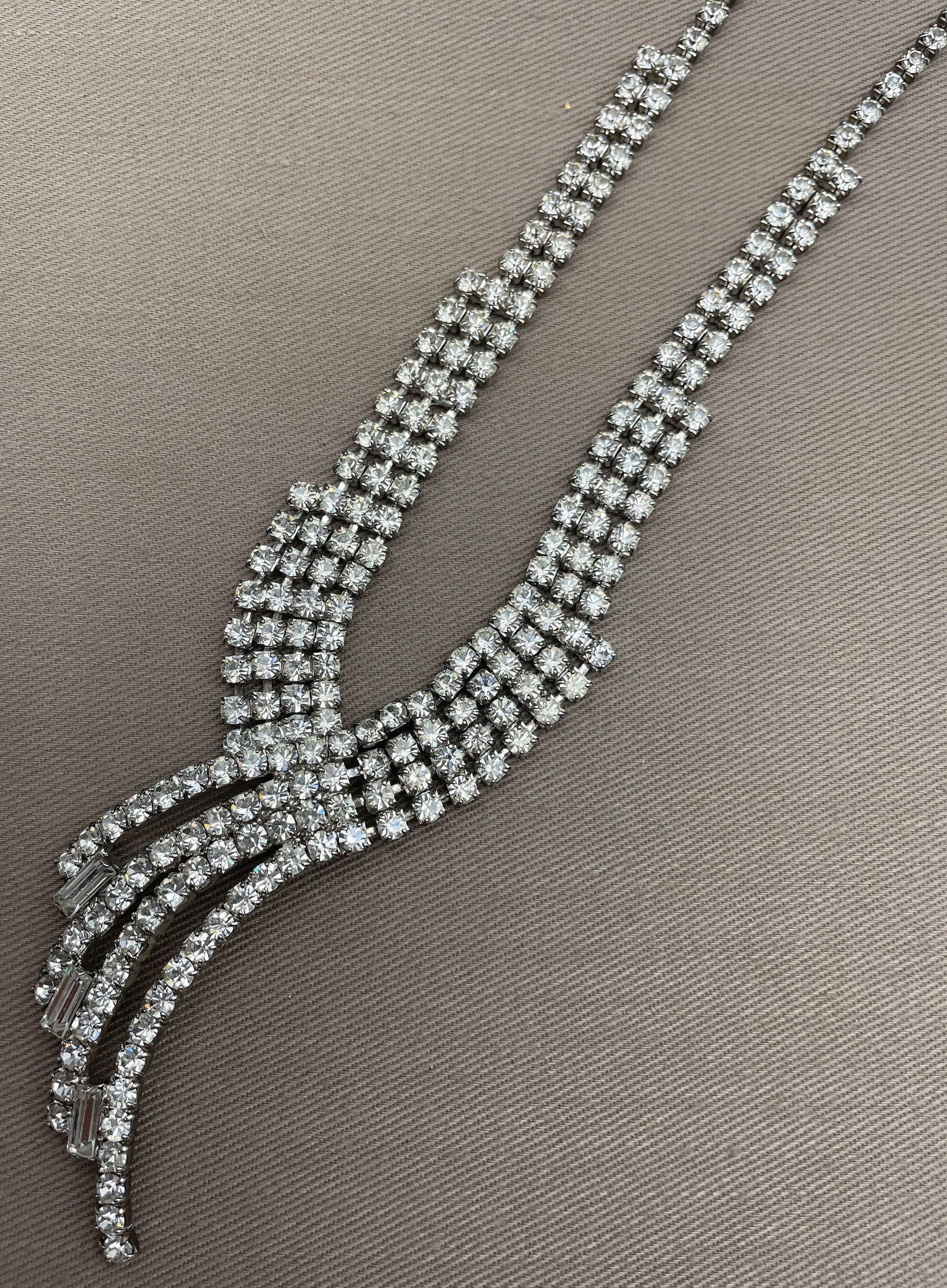 Icy Art Deco Rhinestone Crystal Statement Necklace Adjustable Length 60s Vintage Choker - Image 5