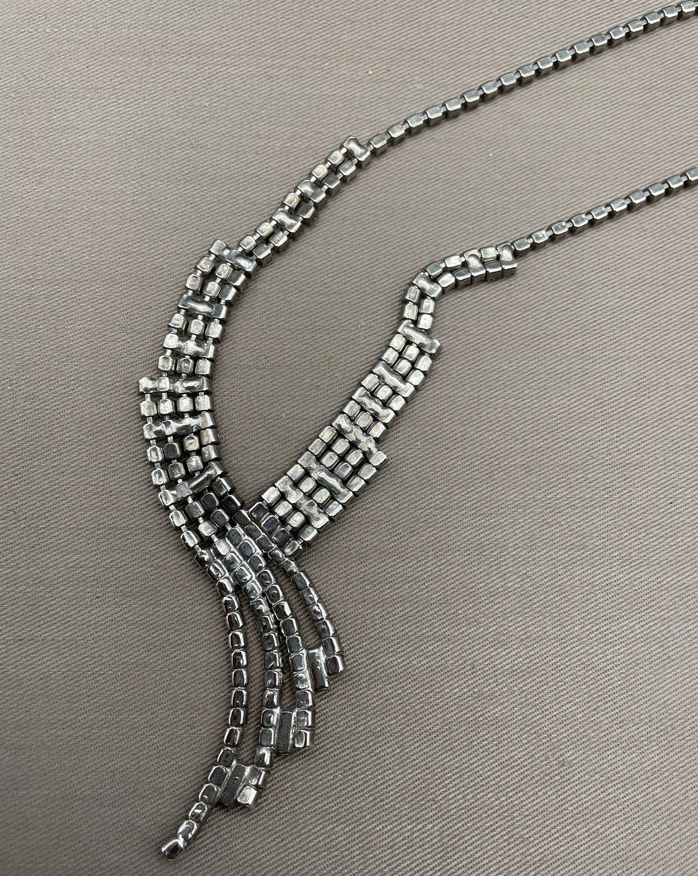 Icy Art Deco Rhinestone Crystal Statement Necklace Adjustable Length 60s Vintage Choker - Image 6