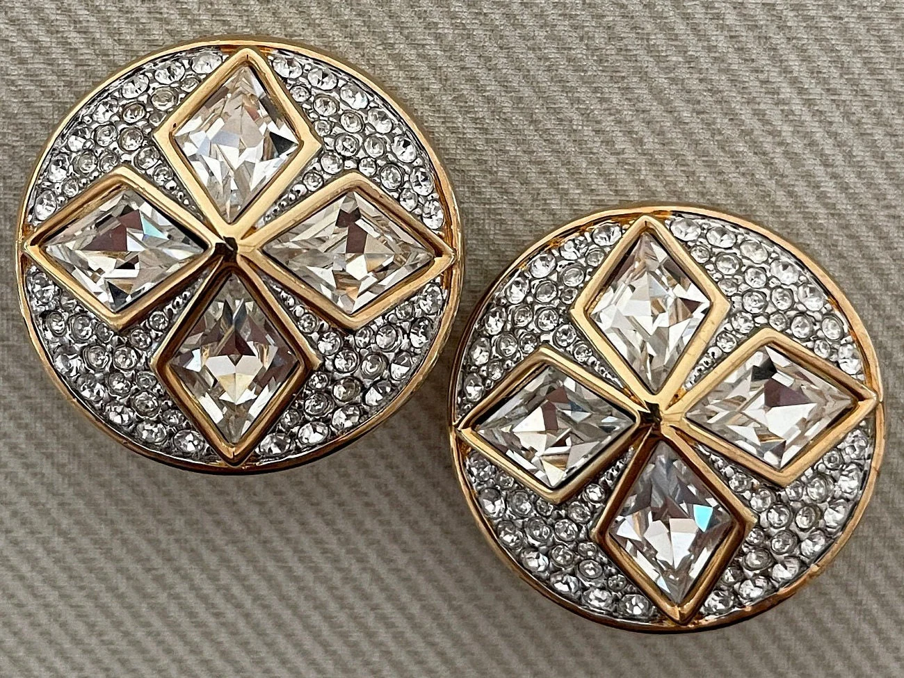 Icy Diamante Signed Clip On Statement Earrings Pave Crystals by Swarovski - Image 2