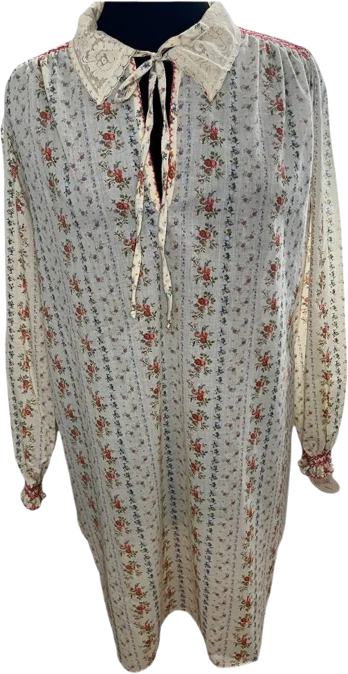 Ilgwu Vintage 60s Embroidery Floral Shirt Dress Cottage Nwt Med by Miss Elaine