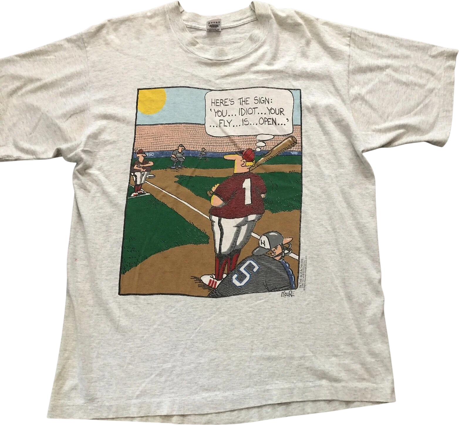 In The Bleachers Comic Strip T-Shirt Baseball Gray Mens Xl Usa Vintage 1993