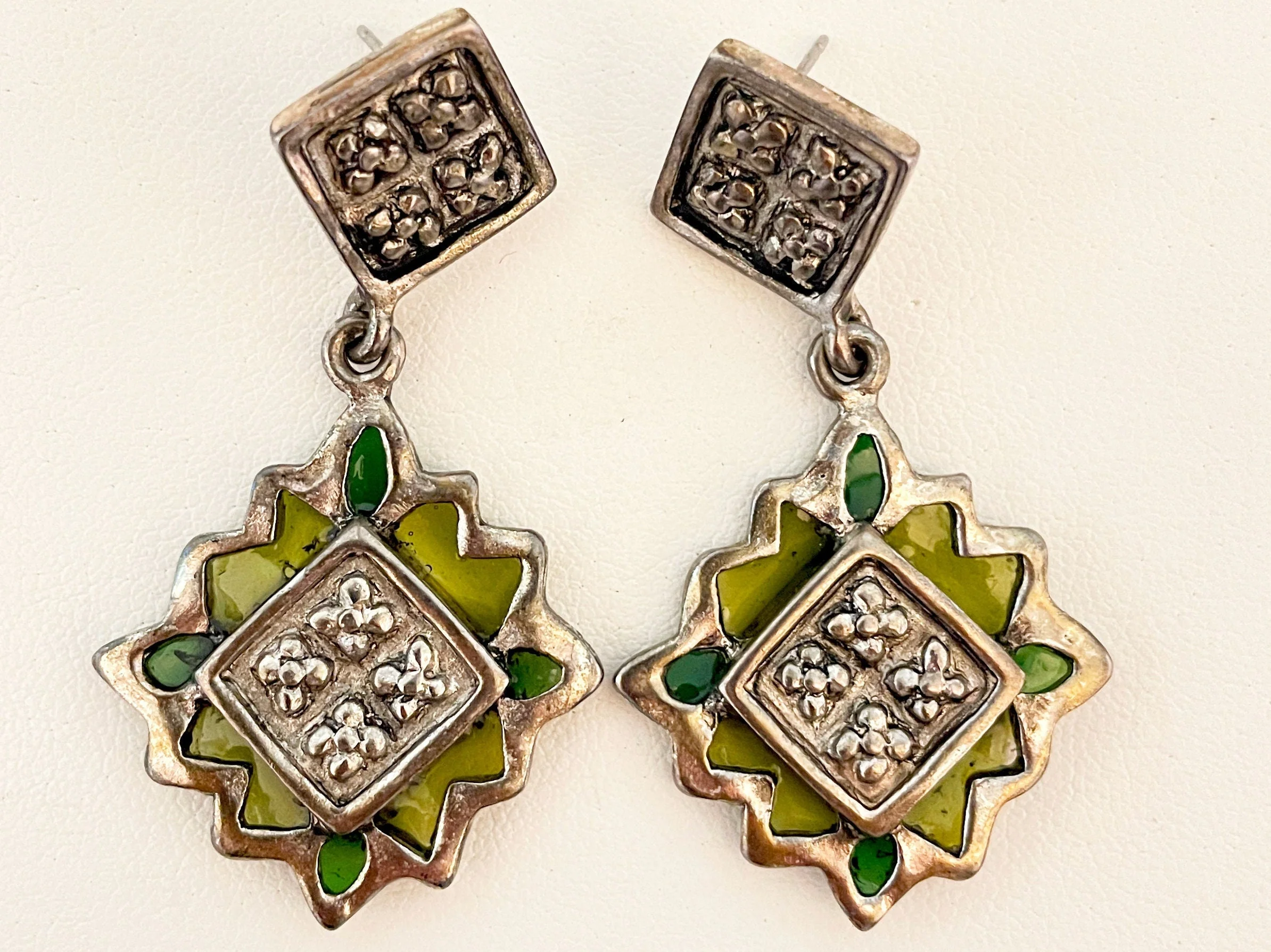 Incredible Karl Lagerfeld Poured Glass Mosaic Byzantine Antique Silver Earrings by  Karl Lagerfeld - Image 2