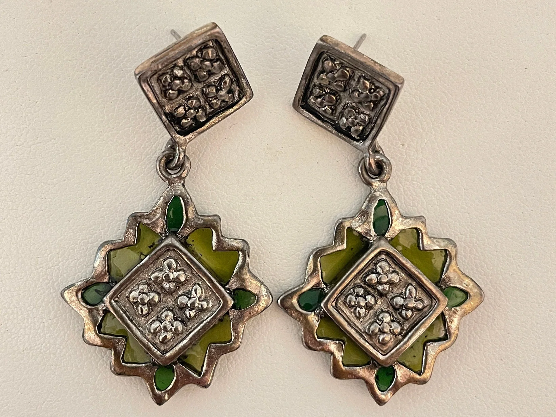 Incredible Karl Lagerfeld Poured Glass Mosaic Byzantine Antique Silver Earrings by  Karl Lagerfeld - Image 4