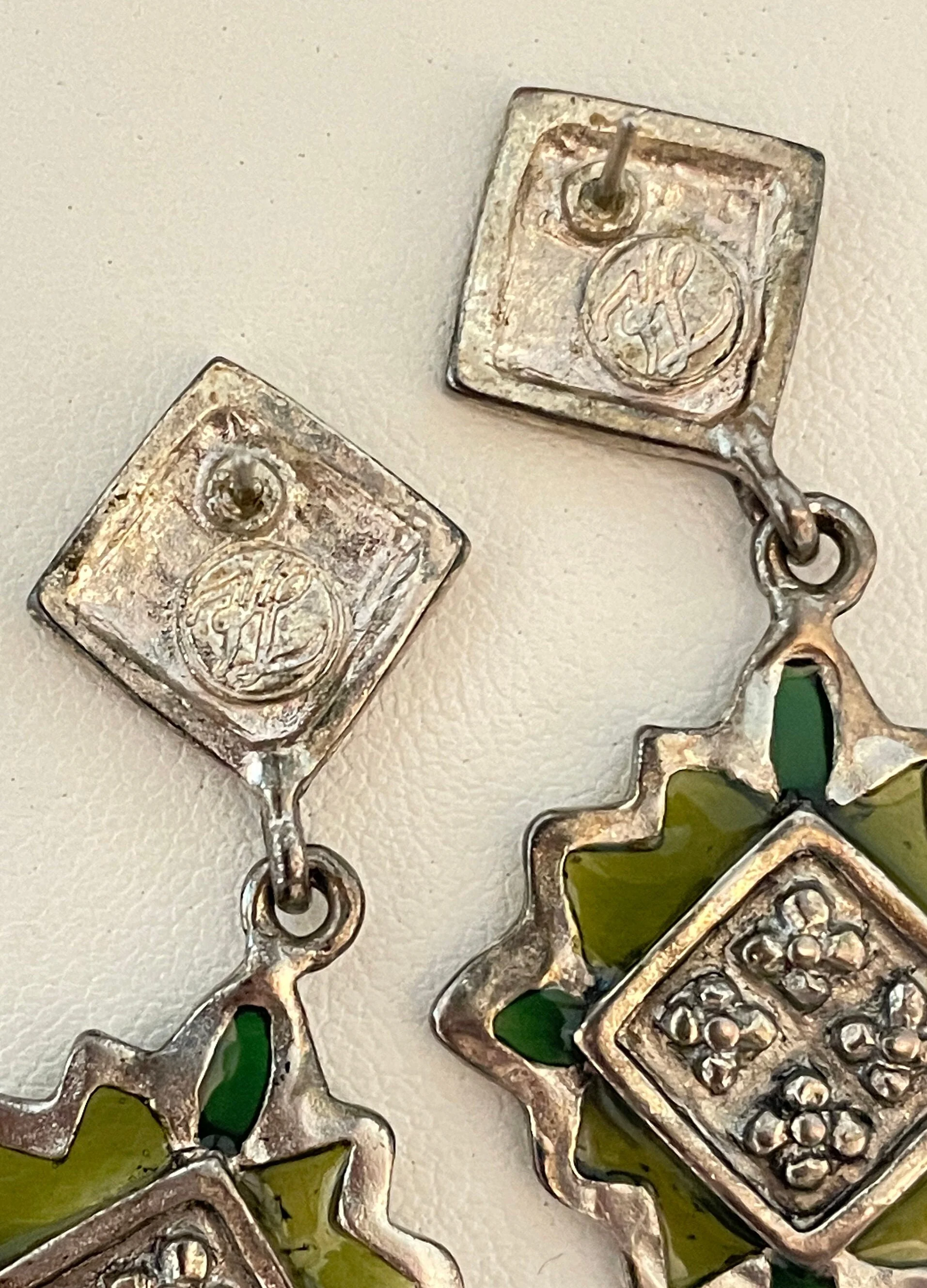 Incredible Karl Lagerfeld Poured Glass Mosaic Byzantine Antique Silver Earrings by  Karl Lagerfeld - Image 6