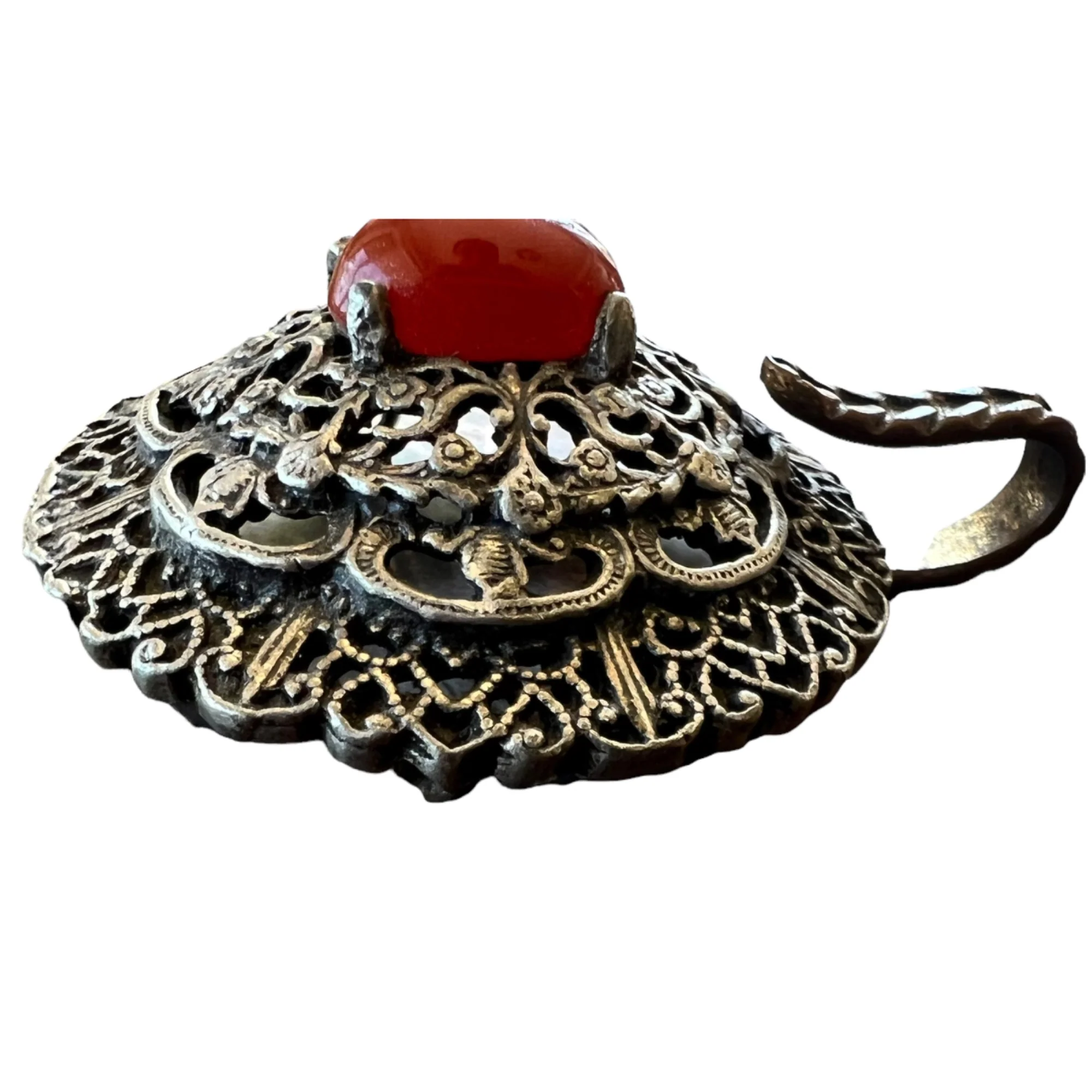 Intricate Silver Tone With Cabochon Pendant - Image 3
