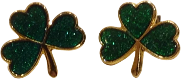 Irish Celtic Vintage Shamrock Goldtone Green Enamel Post Earrings