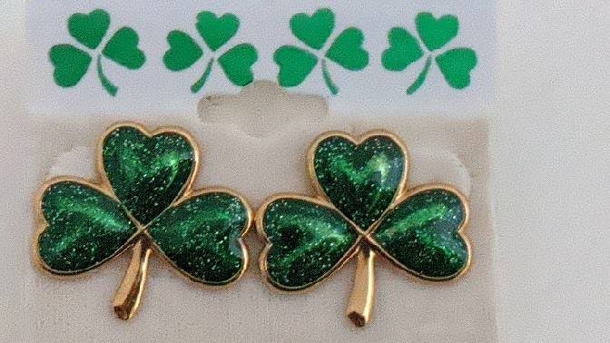 Irish Celtic Vintage Shamrock Goldtone Green Enamel Post Earrings - Image 7