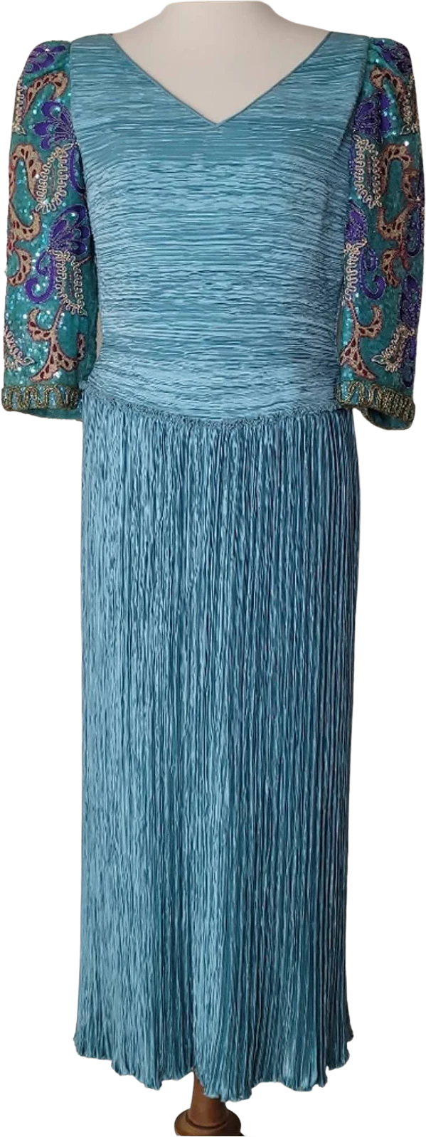 Isabell Gerhart Aqua Blue Embellished Gown Dress By Mary McFadden
