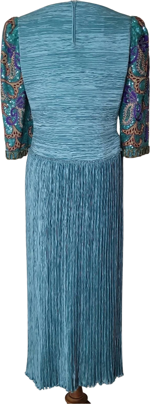 Isabell Gerhart Aqua Blue Embellished Gown Dress By Mary McFadden - Image 2